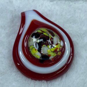 Art Glass Pendant For Necklace Red White Multicolor NOTE has chip inside hook